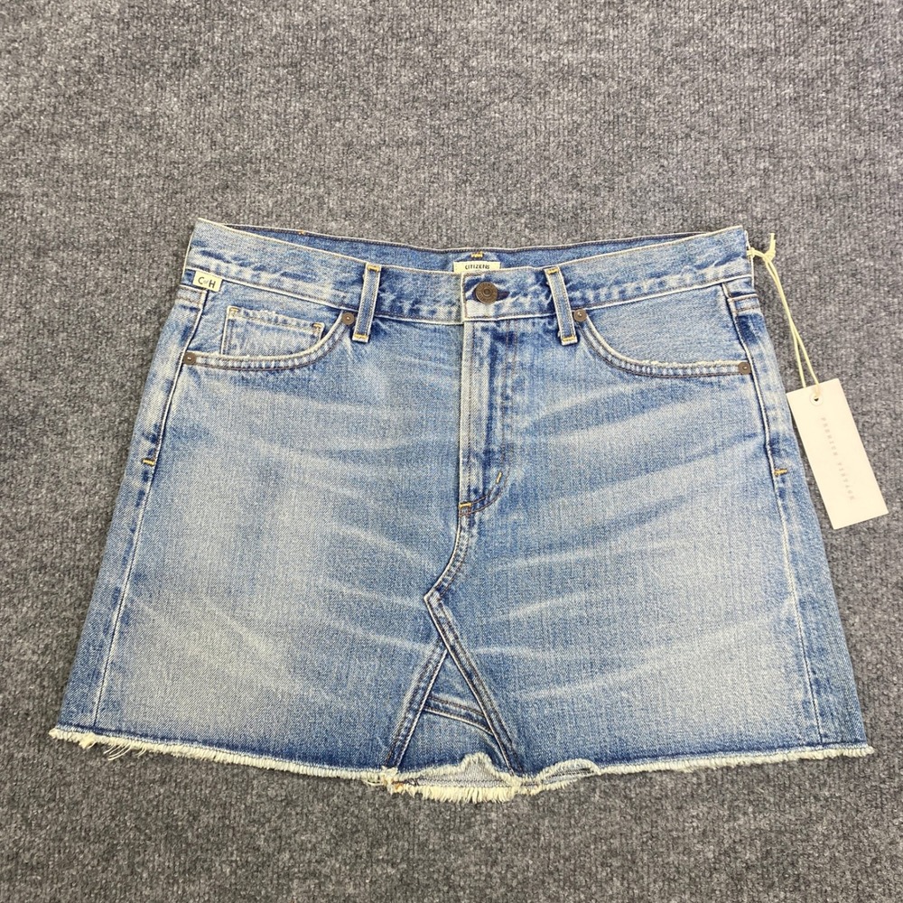 Citizens of Humanity Freebird Cut Off Denim Mini Skirt 3132-837 Blue Size 28 NWT